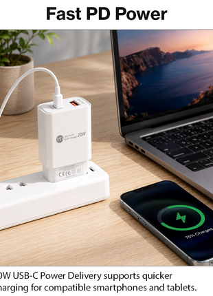 Dual USB Wall Charger  – 20W USB-C PD + 18W USB-A – EU Plug
