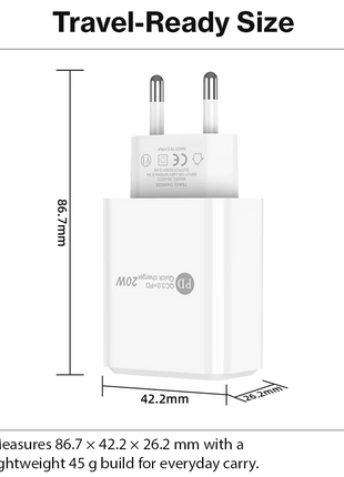 Dual USB Wall Charger  – 20W USB-C PD + 18W USB-A – EU Plug
