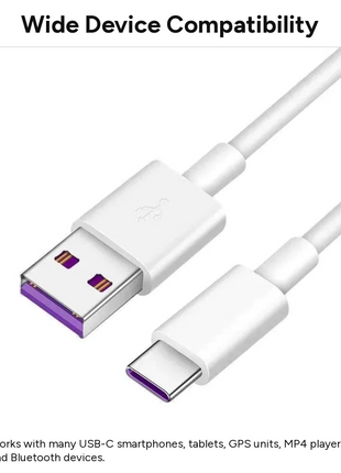 USB-A to USB-C Charging & Data Cable 80 cm Nylon Durable Travel Cable for USB-C Smartphones Tablets GPS MP4 Devices White