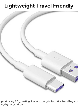 USB-A to USB-C Charging & Data Cable 80 cm Nylon Durable Travel Cable for USB-C Smartphones Tablets GPS MP4 Devices White