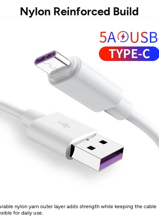 USB-A to USB-C Charging & Data Cable 80 cm Nylon Durable Travel Cable for USB-C Smartphones Tablets GPS MP4 Devices White