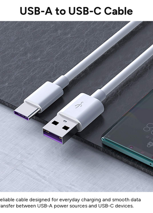 USB-A to USB-C Charging & Data Cable 80 cm Nylon Durable Travel Cable for USB-C Smartphones Tablets GPS MP4 Devices White
