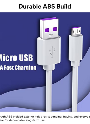 Micro USB Charging & Data Cable 80 cm Nylon Braided USB-A to Micro-USB Durable Sync Cable for Android Phones White