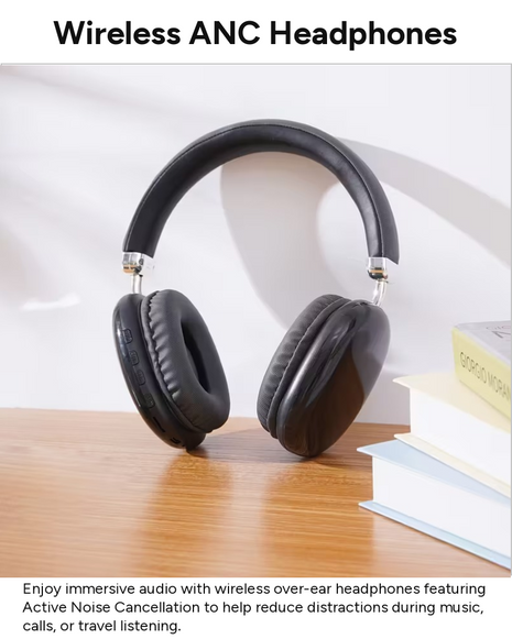 Wireless Over-Ear Bluetooth Headphones ANC, 800mAh, 90h Music/Call Time, Touch Control, TF/AUX/FM, Type-C, IPX4