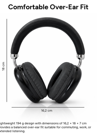 Wireless Over-Ear Bluetooth Headphones ANC, 800mAh, 90h Music/Call Time, Touch Control, TF/AUX/FM, Type-C, IPX4