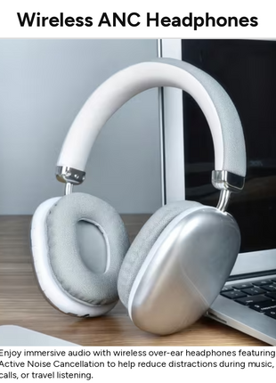 Wireless Over-Ear Bluetooth Headphones ANC, 800mAh, 90h Music/Call Time, Touch Control, TF/AUX/FM, Type-C, IPX4- White