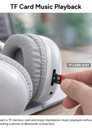 Wireless Over-Ear Bluetooth Headphones ANC, 800mAh, 90h Music/Call Time, Touch Control, TF/AUX/FM, Type-C, IPX4- White
