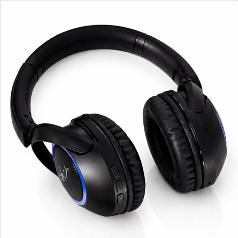 Spid Wireless Bluetooth 5.3 Over-Ear Headphones with AUX Cable, USB-C Charging, 40H Playtime, RGB Light Ring, 10 m Range, Black