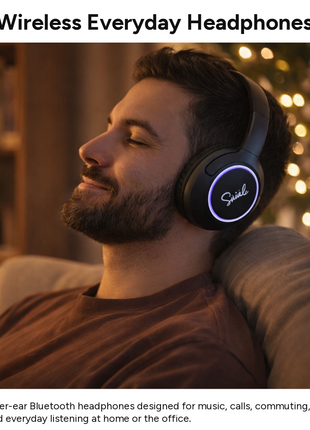Spid Wireless Bluetooth 5.3 Over-Ear Headphones with AUX Cable, USB-C Charging, 40H Playtime, RGB Light Ring, 10 m Range, Black