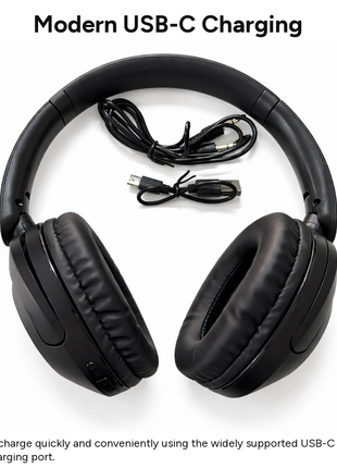 Spid Wireless Bluetooth 5.3 Over-Ear Headphones with AUX Cable, USB-C Charging, 40H Playtime, RGB Light Ring, 10 m Range, Black