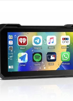 Motorcycle Wireless CarPlay & Android Auto Touchscreen Display, IP68 Waterproof, Bluetooth Hands-Free, TF Card Slot, Handlebar Mount