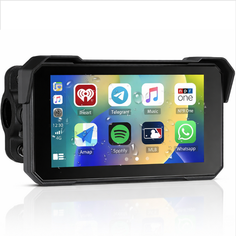 Motorcycle Wireless CarPlay & Android Auto Touchscreen Display, IP68 Waterproof, Bluetooth Hands-Free, TF Card Slot, Handlebar Mount