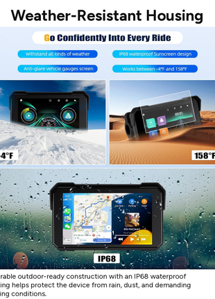 Motorcycle Wireless CarPlay & Android Auto Touchscreen Display, IP68 Waterproof, Bluetooth Hands-Free, TF Card Slot, Handlebar Mount