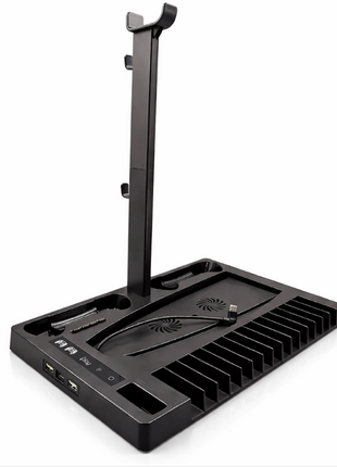 Cooling Stand with Dual Controller Charging Dock, Game Disc Storage for 15 Discs, Headset Holder, USB-A & USB-C Ports