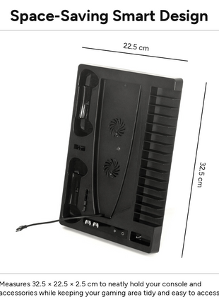 Cooling Stand with Dual Controller Charging Dock, Game Disc Storage for 15 Discs, Headset Holder, USB-A & USB-C Ports
