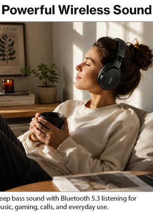 Wireless Bluetooth Over-Ear Headphones Foldable Stereo Headset with Deep Bass, AUX Input, USB-C Charging