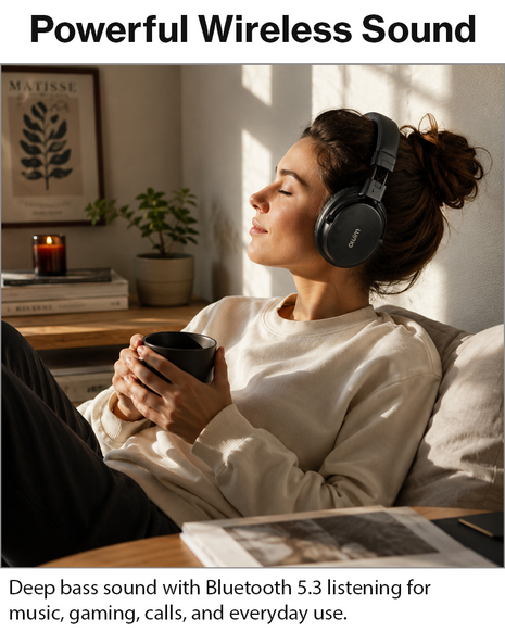 Wireless Bluetooth Over-Ear Headphones Foldable Stereo Headset with Deep Bass, AUX Input, USB-C Charging