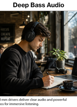 Wireless Bluetooth Over-Ear Headphones Foldable Stereo Headset with Deep Bass, AUX Input, USB-C Charging