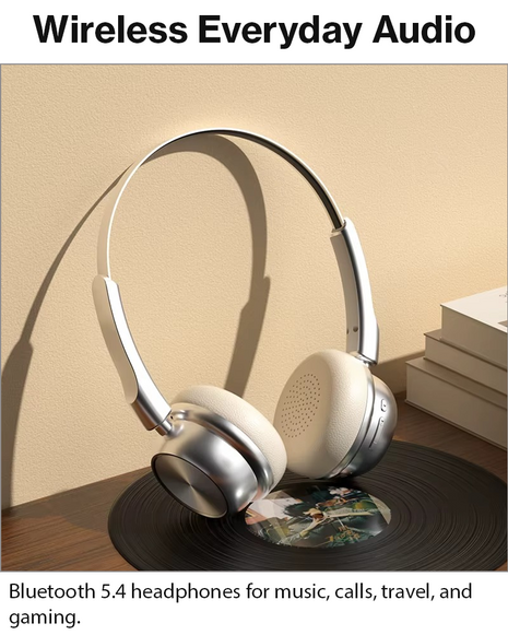 Bluetooth 5.4 Wireless On-Ear Headphones with Type-C