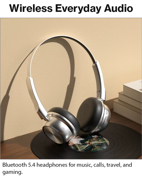 Bluetooth 5.4 Wireless On-Ear Headphones with Type-C