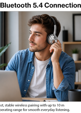 Bluetooth 5.4 Wireless On-Ear Headphones with Type-C