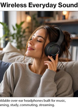 Wireless Foldable Noise Reduction Headphones with 40mm Speakers, Type-C Charging, 10m Black