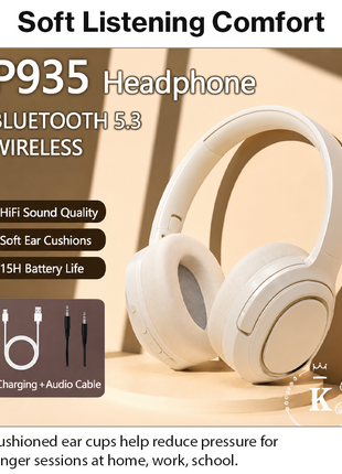 Wireless Foldable Noise Reduction Headphones with 40mm Speakers, Type-C Charging, 10m Beige