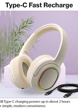 Wireless Foldable Noise Reduction Headphones with 40mm Speakers, Type-C Charging, 10m Beige