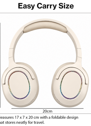 Wireless Foldable Noise Reduction Headphones with 40mm Speakers, Type-C Charging, 10m Beige