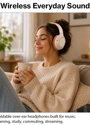 Wireless Foldable Noise Reduction Headphones with 40mm Speakers, Type-C Charging, 10m PinkOrange