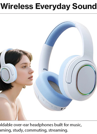 Wireless Foldable Noise Reduction Headphones with 40mm Speakers, Type-C Charging, 10m Blue