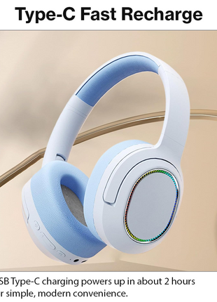 Wireless Foldable Noise Reduction Headphones with 40mm Speakers, Type-C Charging, 10m Blue