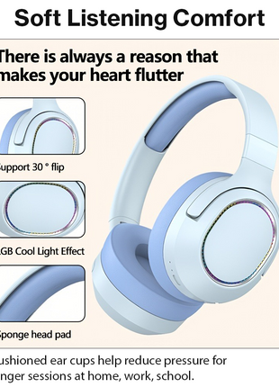 Wireless Foldable Noise Reduction Headphones with 40mm Speakers, Type-C Charging, 10m Blue