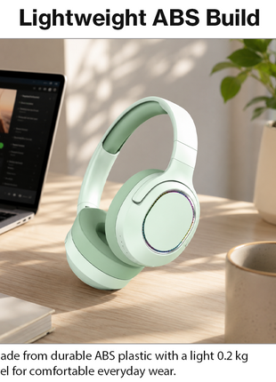 Wireless Foldable Noise Reduction Headphones with 40mm Speakers, Type-C Charging, 10m Range,Green