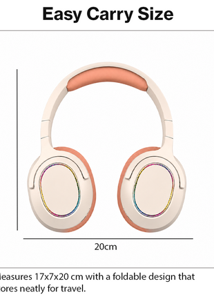 Wireless Foldable Noise Reduction Headphones with 40mm Speakers, Type-C Charging, 10m PinkOrange