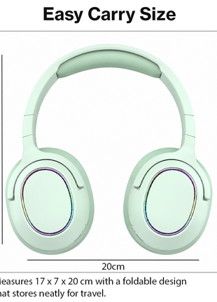 Wireless Foldable Noise Reduction Headphones with 40mm Speakers, Type-C Charging, 10m Range,Green