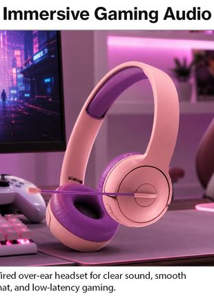 Over-Ear Gaming Headset with Boom Mic, 40 mm Drivers and 3.5 mm Multi-Platform Compatibility Pink