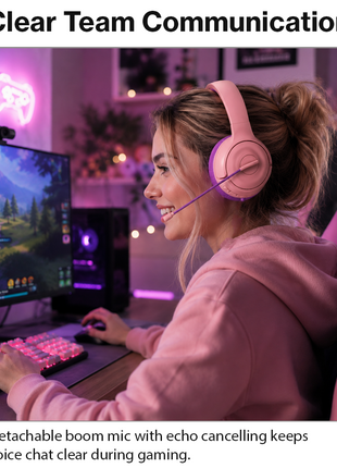 Over-Ear Gaming Headset with Boom Mic, 40 mm Drivers and 3.5 mm Multi-Platform Compatibility Pink