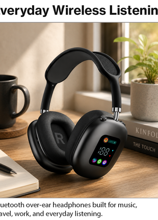 Wireless Bluetooth Over-Ear Headphones Black Bluetooth 5.4 Low Latency 10m Range Black