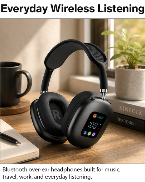 Wireless Bluetooth Over-Ear Headphones Black Bluetooth 5.4 Low Latency 10m Range Black