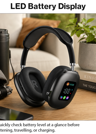 Wireless Bluetooth Over-Ear Headphones Black Bluetooth 5.4 Low Latency 10m Range Black