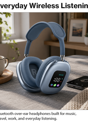 Wireless Bluetooth Over-Ear Headphones Black Bluetooth 5.4 Low Latency 10m Range Blue