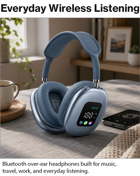 Wireless Bluetooth Over-Ear Headphones Black Bluetooth 5.4 Low Latency 10m Range Blue