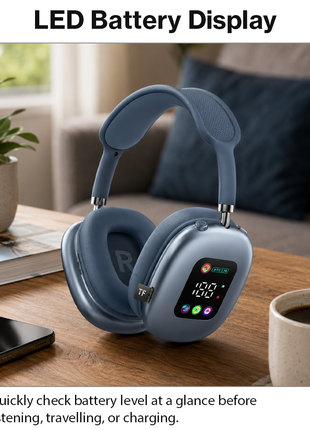 Wireless Bluetooth Over-Ear Headphones Black Bluetooth 5.4 Low Latency 10m Range Blue