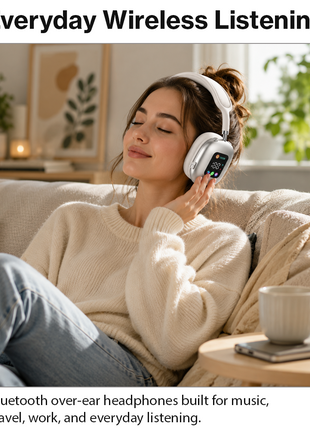 Wireless Bluetooth Over-Ear Headphones  Bluetooth 5.4 Low Latency 10m Range White