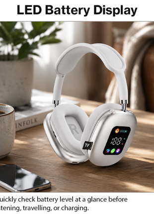 Wireless Bluetooth Over-Ear Headphones  Bluetooth 5.4 Low Latency 10m Range White