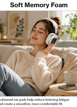 Wireless Bluetooth Over-Ear Headphones  Bluetooth 5.4 Low Latency 10m Range White