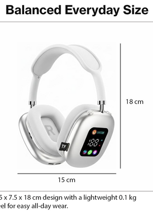 Wireless Bluetooth Over-Ear Headphones  Bluetooth 5.4 Low Latency 10m Range White