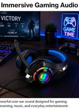 RGB Lighting Effect Over-Ear Gaming Headset with Noise Cancelling Microphone and Bluetooth Connectivity