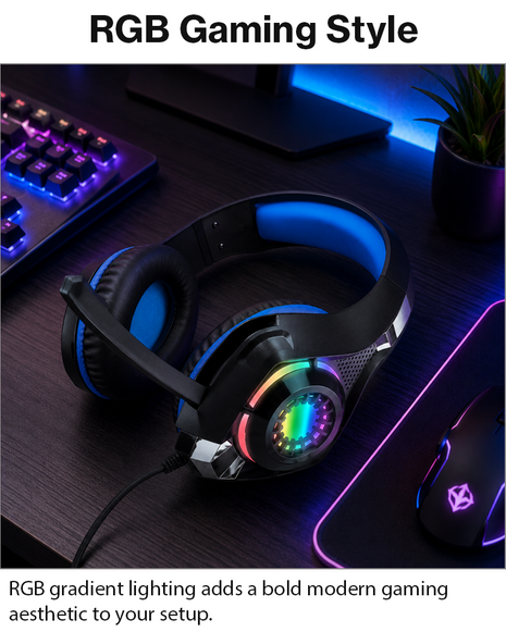 RGB Lighting Effect Over-Ear Gaming Headset with Noise Cancelling Microphone and Bluetooth Connectivity
